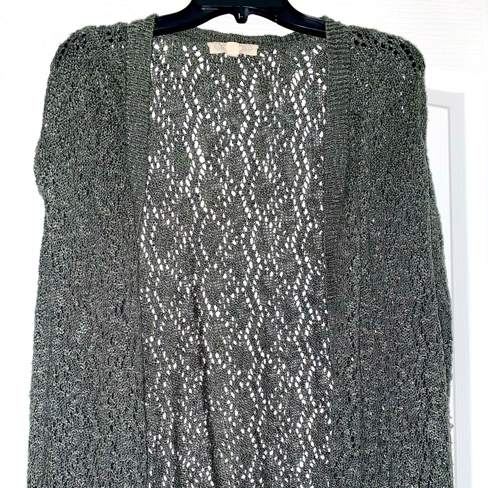 Green/pine colored cardigan sweater